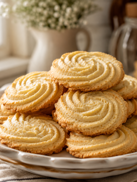 Freshly baked homemade Butter Cookie Recipe with crisp edges and buttery texture served on a white ceramic plate.