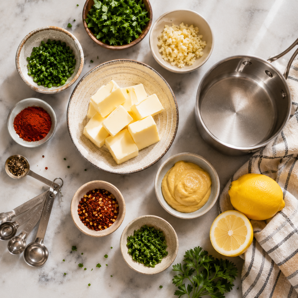 Fresh ingredients measured and prepared for a homemade cowboy butter recipe.