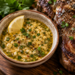 Homemade cowboy butter recipe served with grilled steak and fresh herbs.